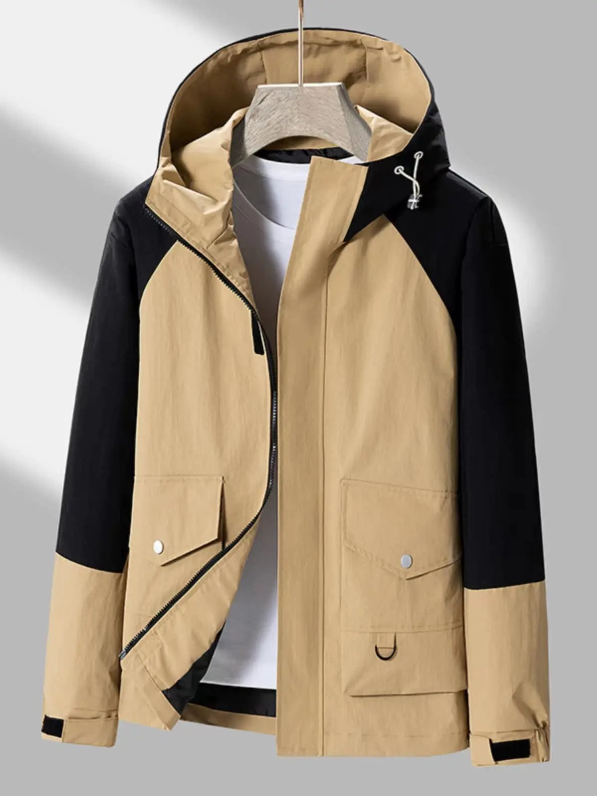 

Autumn Spring Loose Men's Jaet 2024 New Sle Casual Hooded Waterproof Youth Faion Polyester Nylon Cosite Fiber Coat