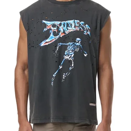 Satisfy 25SS Wormhole Breathable Hole Sleeveless Vest Crew Neck Loose Vest T-Shirt
