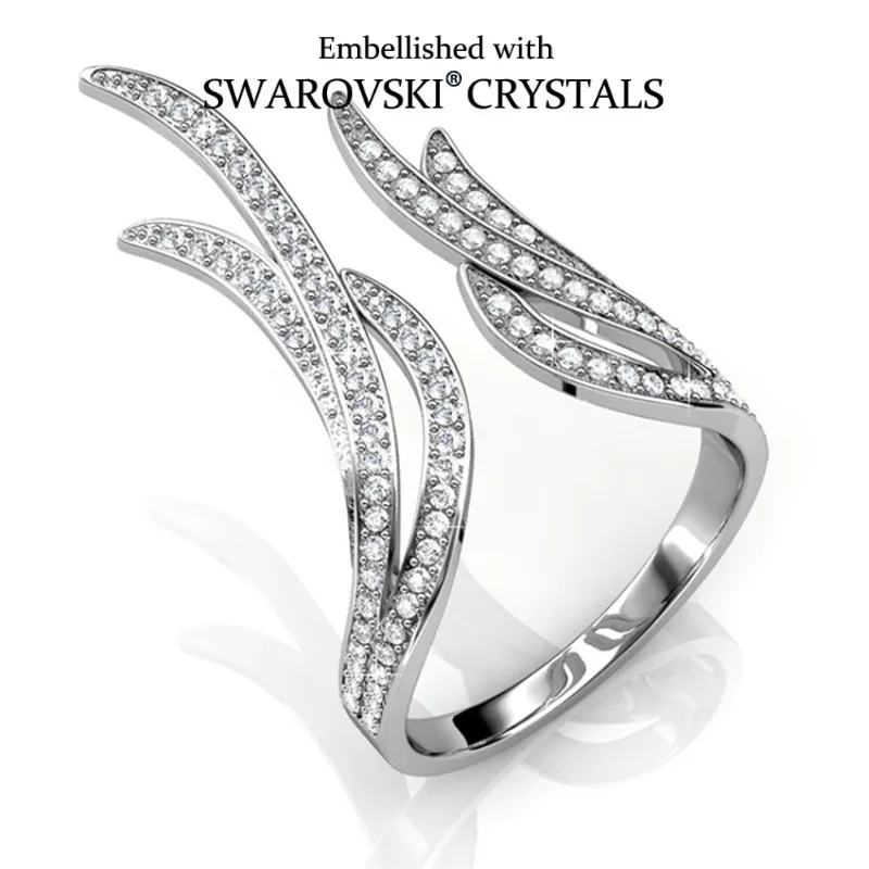 Daisini Large Elegant Cocktail Party Ring Exaggerated Open Design Embellished with Swarovski Crystal Inlay Copper Material
