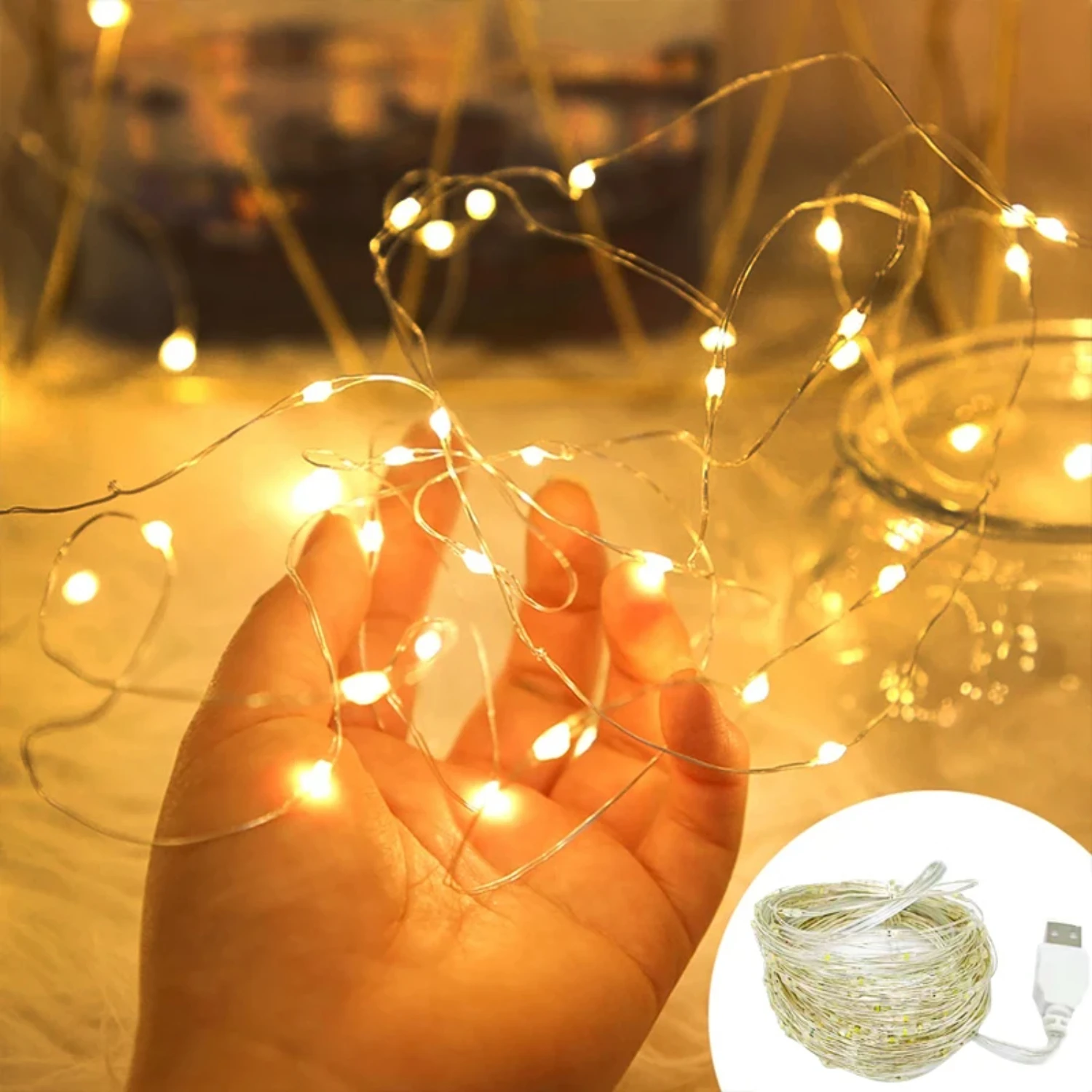 Enchanting elegant copper wire starry string lights perfect for beautiful wedding room decoration - Stunning festive holiday lig