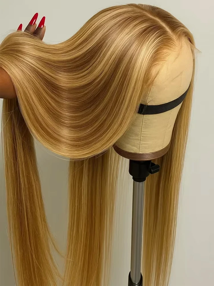 Ombre Honey Blonde Colored Wig Pre Plucked Hairline With Baby Hair P4/27 Highlight Wig Human Hair 13x6 Bone Straight Lace Front Wigs Silky Straight 13x4 Transparent Hd Straight Lace Frontal Human Hair Wigs 250% Density