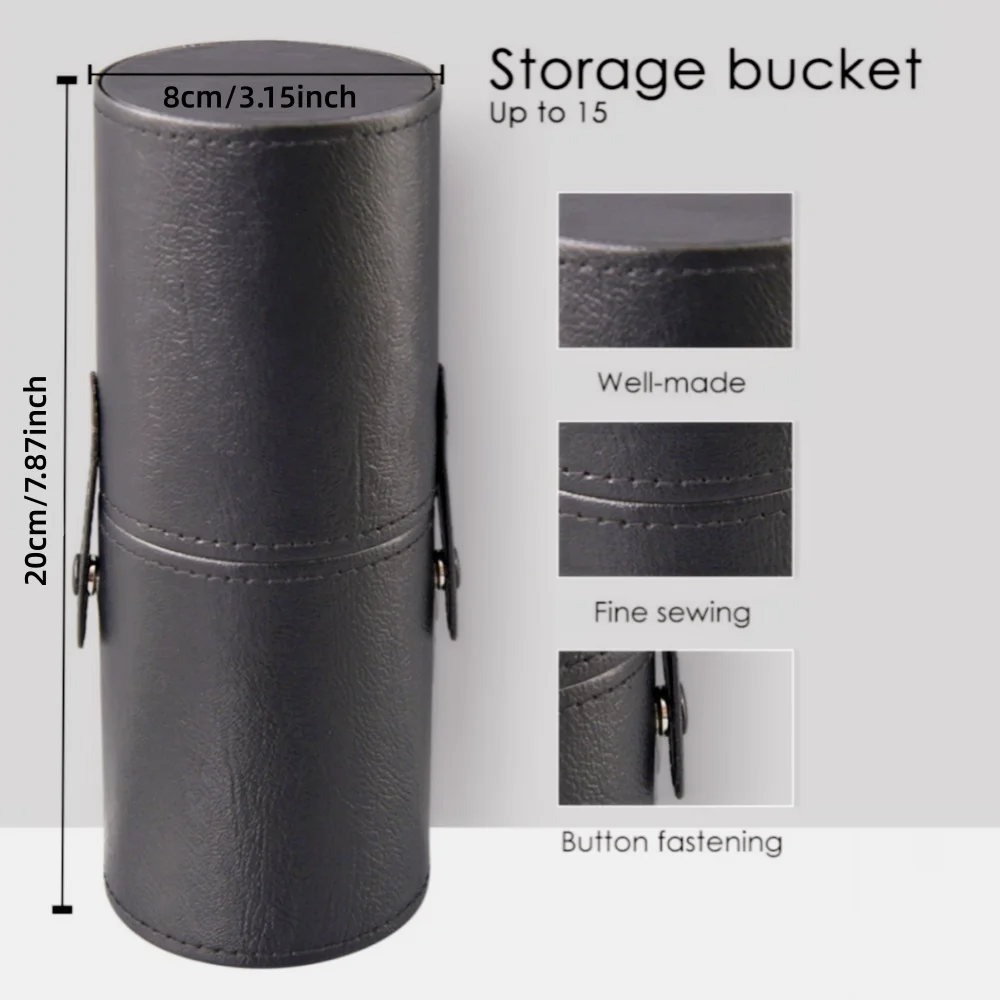 PU Leather Makeup Brush Bucket Portable Travel Cosmetic Bag Multi-Function Dust-Proof Waterproof Makeup Brush Cylinder