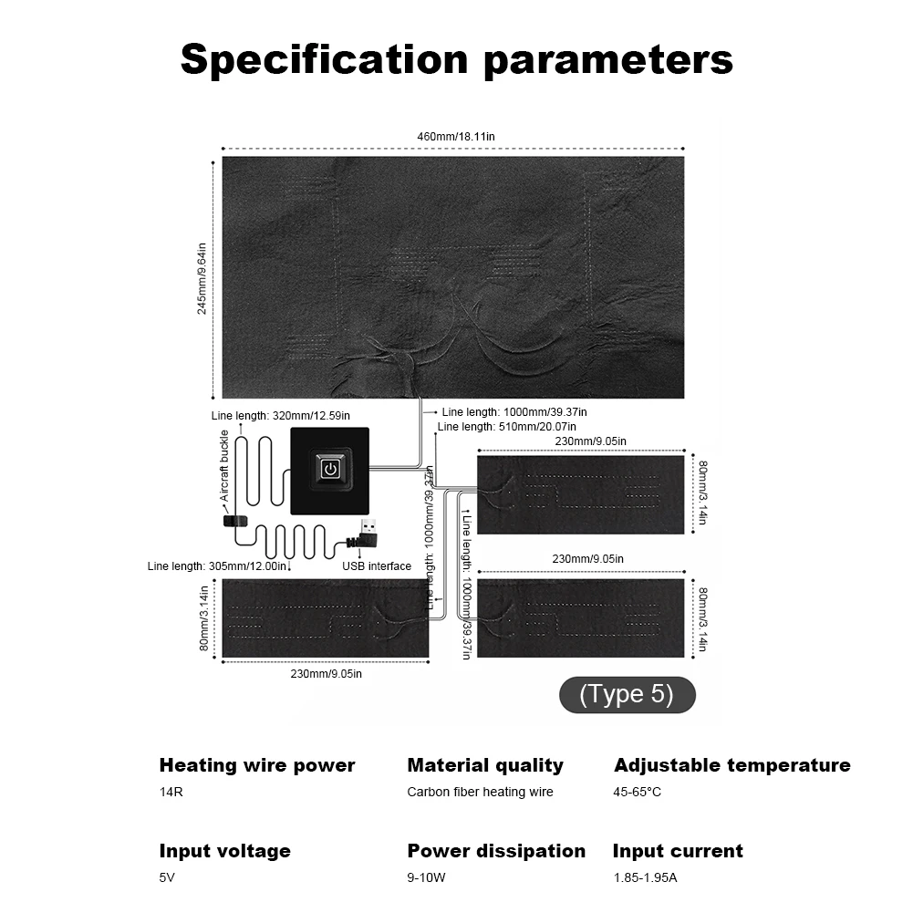 القماش سترة سخان منصات منصات الحرارية مقاوم للماء 3 والعتاد قابل للتعديل التدفئة دفئا وسادة 5 فولت DIY بها بنفسك الملابس الحرارية للتخييم التنزه