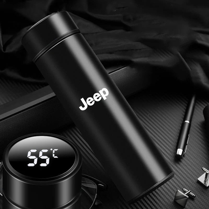 Car Portable Coffee Thermos Car Smart Stainless Steel Insulation Cup For Jeep Renegade Wrangler JL JK Gladiator Cherokee Compass