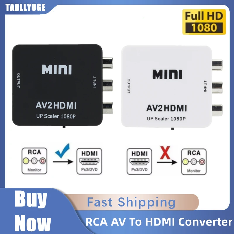 

AV RCA CVBS to HDMI-compatible 1080P Video Converter MINI AV2HDMI Adapter Converter Box For HDTV Projector Set top box DVD