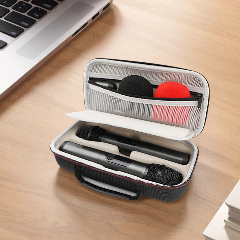 حقيبة سفر محمولة باليد بميكروفون مزدوج مع سحاب غطاء إيفا صلب حقيبة حمل محمولة باليد حقيبة حمل ميكروفون مزدوج لميكروفونين لاسلكيين