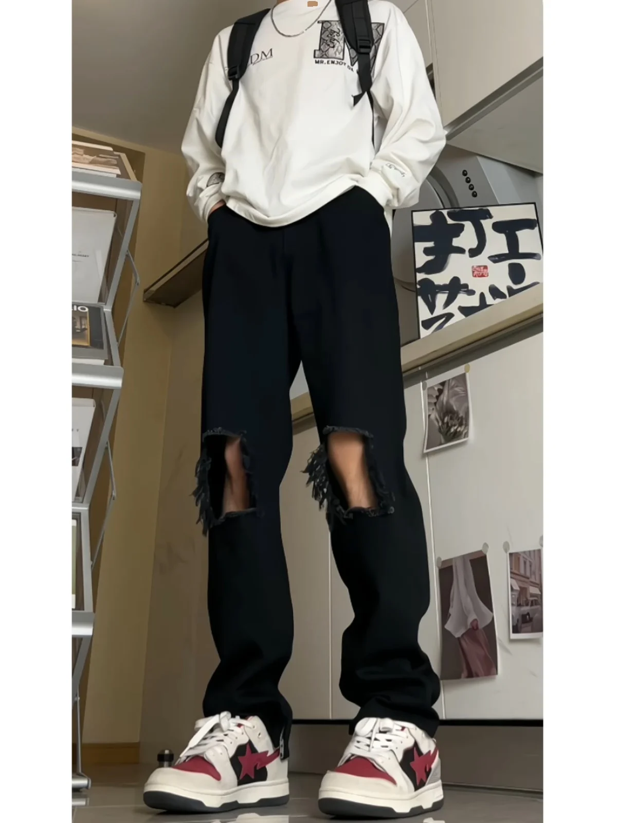 

Мужские джинсы Bla Knee-Hole Denim свободного прямого кроя в американском стиле, с легким клешем, модные, в стиле High Street и Haome Street