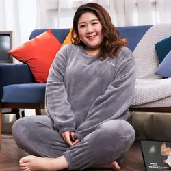 Winter Pajamas Coral Fleece Warm Pajamas Set Thick Long Sleeve Large Size 85kg Outside Pajamas Elastic Waist Trousers Pajama Set