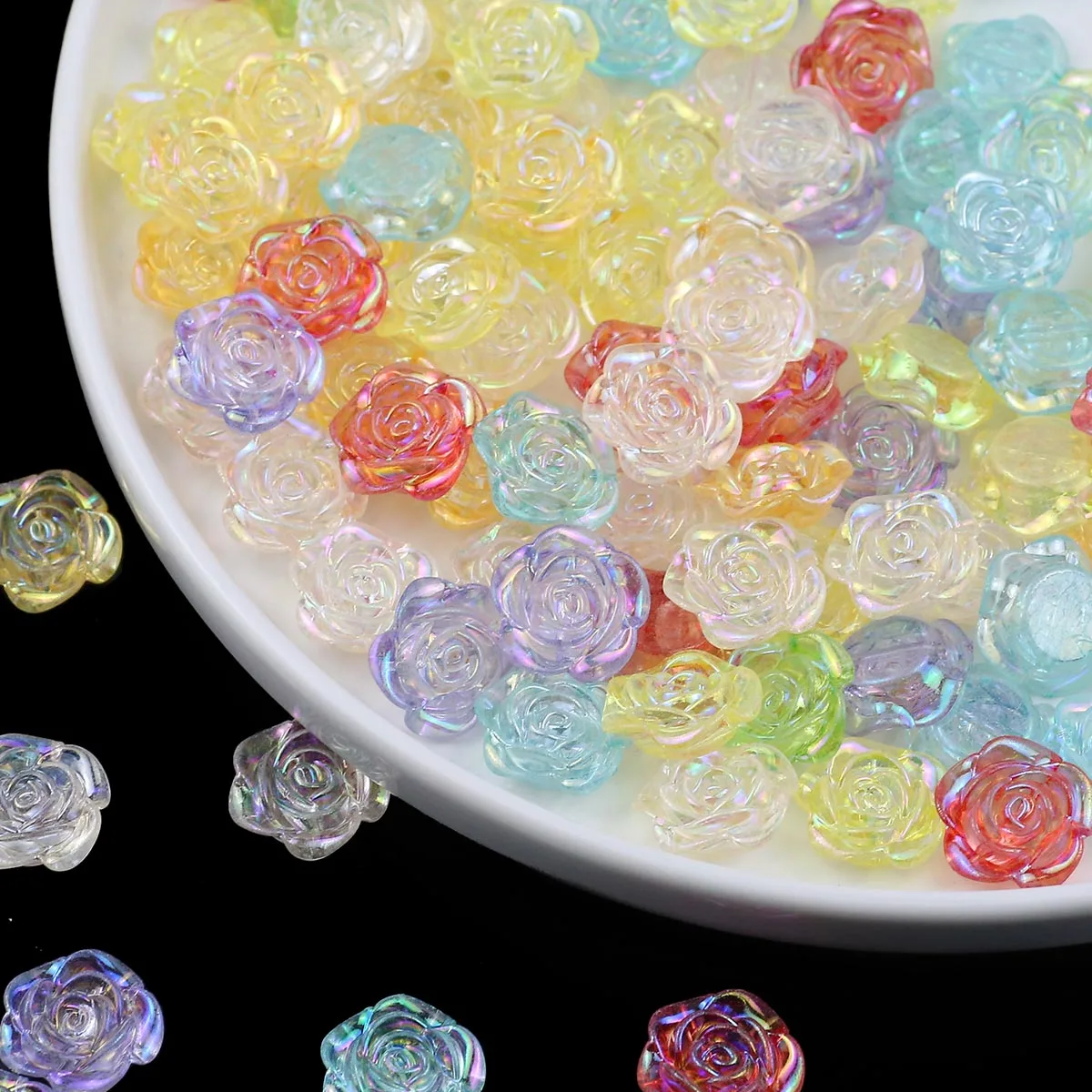 100pcs Rose Flower Butterfly Shaped Transparent AB Color Acrylic Loose Beads For Jewelry Making Bracleet DIY Accessories