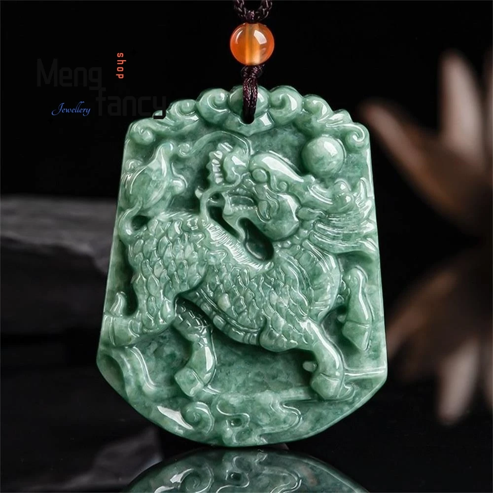 

Natural Jadeite A-grade Qilin Blessing Pendant Auspicious Jade Popular Fashion Jewelry Mascots National Style Fine Holiday Gifts