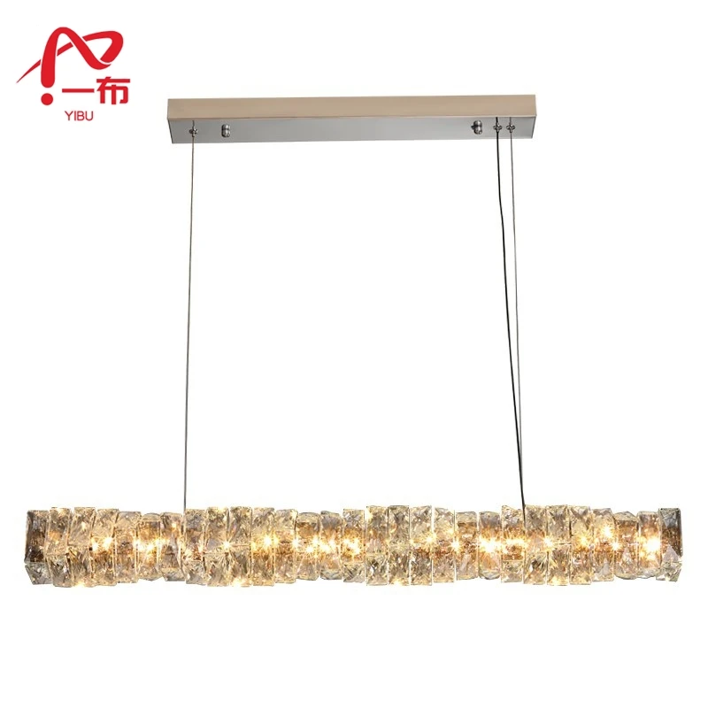 

New Rectangle Crystal Dining Table Pendant Lamp Kitchen Island Restaurant Living Room Led Decoration Indoor Lighting Free Ship