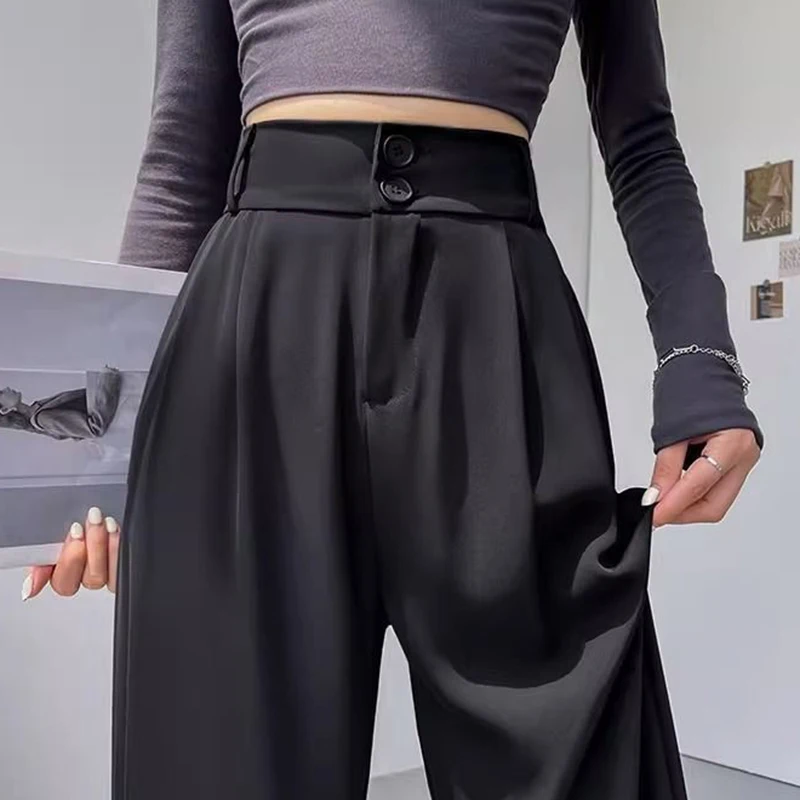 Lady Baggy High Waist Suit Pants Women Classic Designer Straight Leg Trousers Girls Fashion Casual Daily Slacks