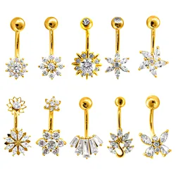 Flower Butterfly CZ Zircon Navel Piercing Windmill Peacock Ladder Gem Belly Button Ring 316L Surgical Steel 14G