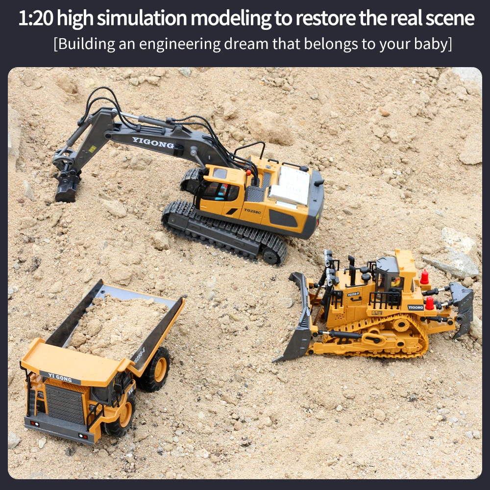 4WD Alloy RC Construction Vehicle Model Excavator Bulldozer Dump Truck Remote Controlled Loader With Lights And Sound Toy Gift view 6