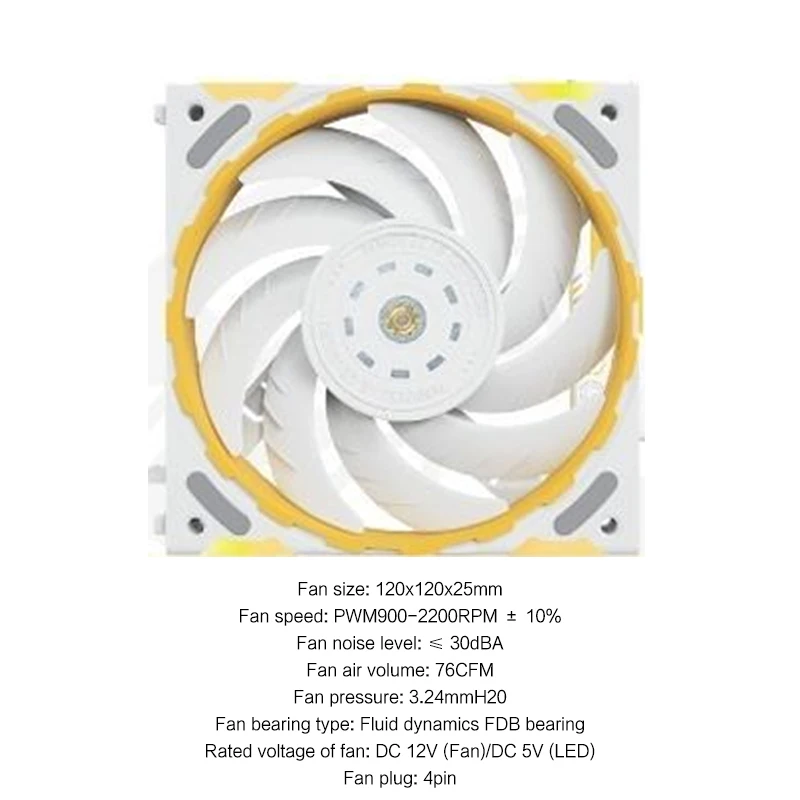 Yeston 120mm RGB Uni Fan, FDB Bearing 5V ARGB Frame 900-2200RPM 76CFM Silent(0-30dBA), Personalized MOD 1/3pcs Pack