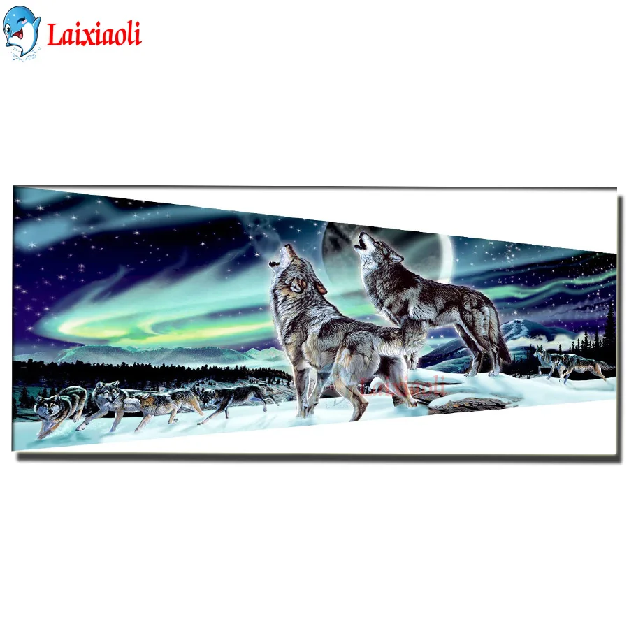 

DIY Wolf 5D Diamond Painting northern lights Full Square/Round Drill Mosaic Kit Resin Animal Diamont Embroidery Cross Stitch Kit