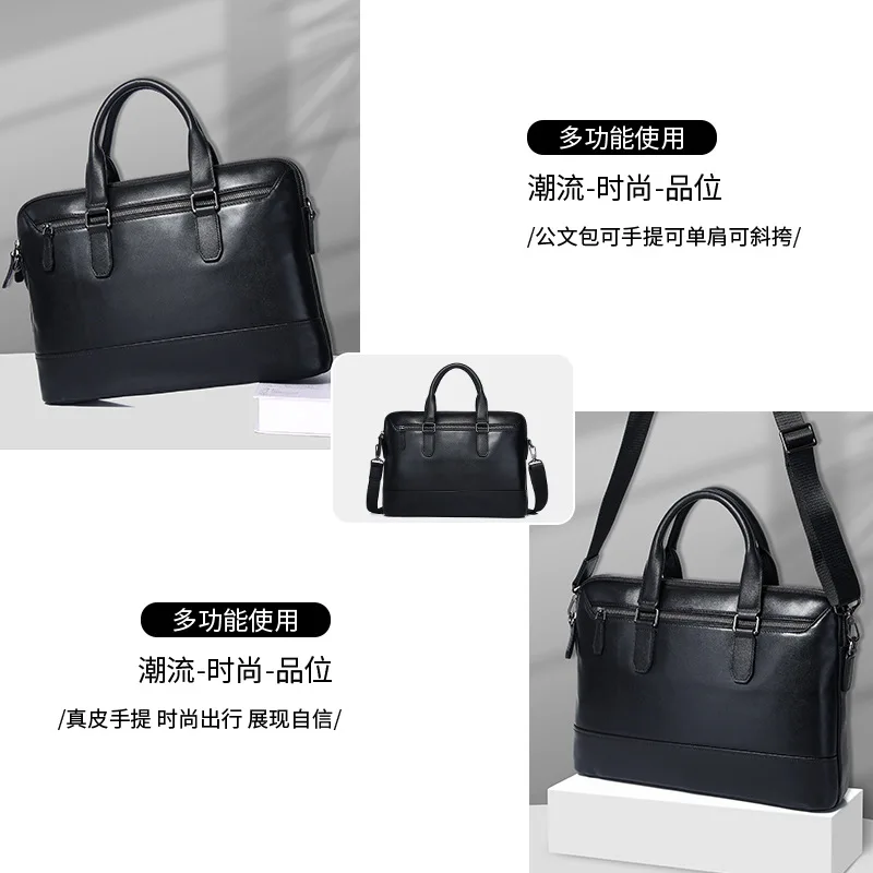 Genuine High-end Handbag For Men, Large Capacity Business Laptop Bag, Waterproof Commuter Handheld Men's Briefcase, Soft Leather