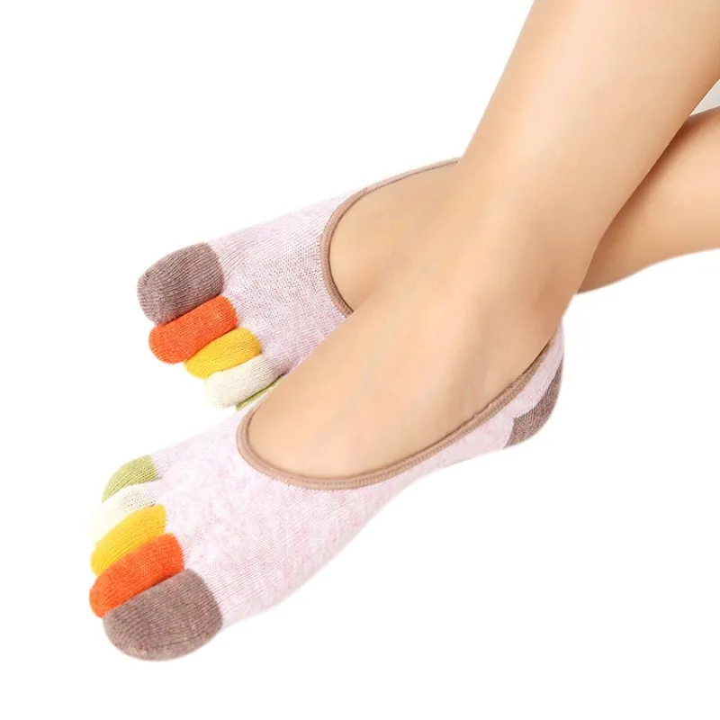 Spring Summer Boat Socks Women\'s Shallow Mouth Pure Cotton Five Finger Socks All Cotton Anti Slip Silicone Five Finger Socks