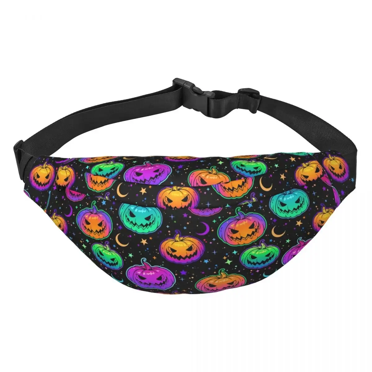 Colorful Pumpkin Bats Star Moon Gothic Magic Mysterious Fanny Pack Sling Crossbody Waist Bag Camping Phone Money Pouch