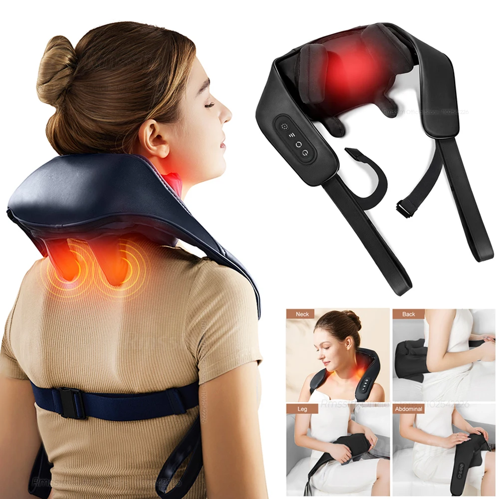 Almohada de masaje inalámbrica para cuello y hombros, masajeador eléctrico para cuello y espalda, chal relajante para el cuerpo