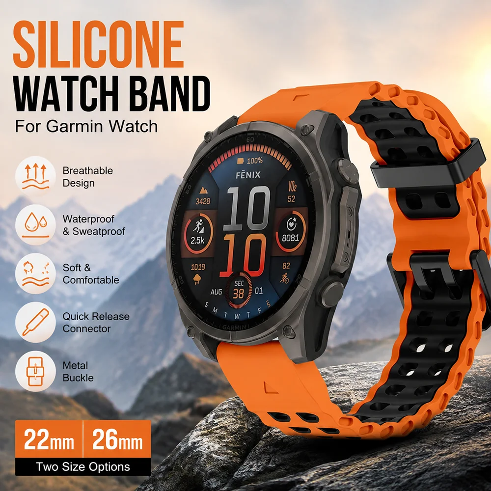 QuickFit 22mm 26mm Marine Sports Silikonarmband für Garmin Fenix 8 Epix Pro 47mm 51mm 7 7X 6 6X 5X Plus/Tactix/Enduro Uhrenarmband