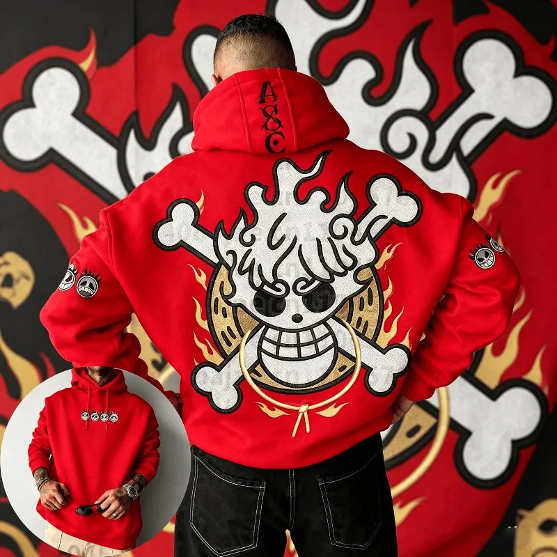Image of Übergroßer One Piece Anime Hoodie für Männer und Frauen Pullover Sweatshirt mit Cartoon-Grafikdruck Streetwear Lässige Herbst-Winter Y2k Kleidung
