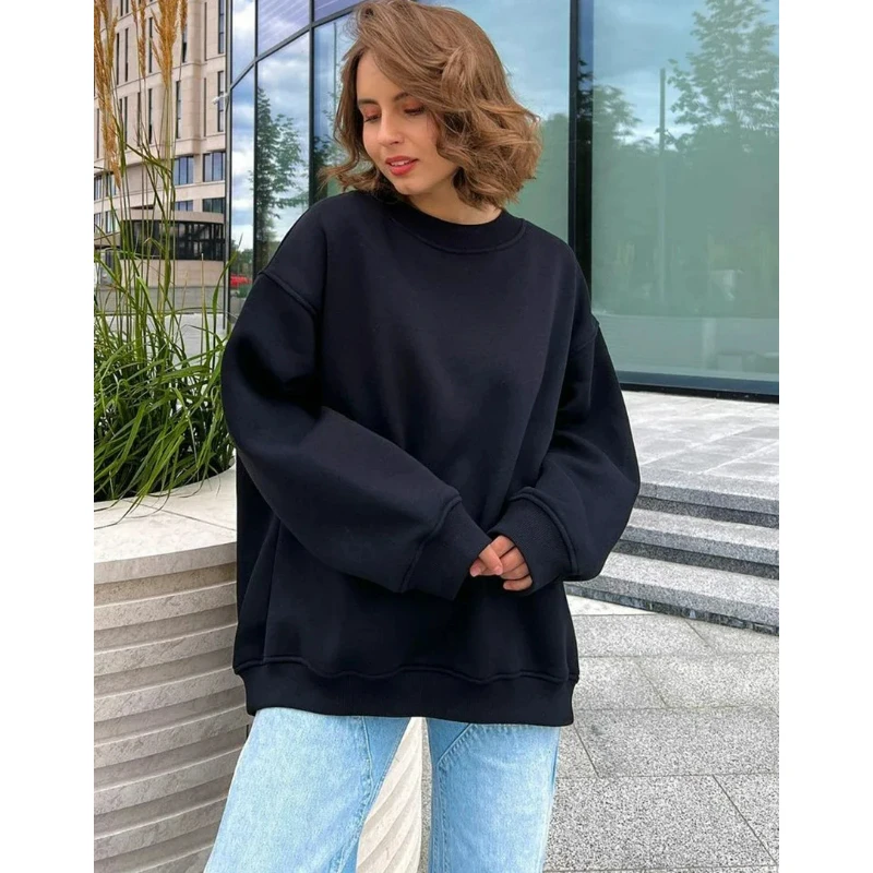 2024 Oversized Hoodies & Sweatshirts For Women Autumn Winter Thick Warm Fleece Sweatshirt Girls Streetwear Loose Pullovers