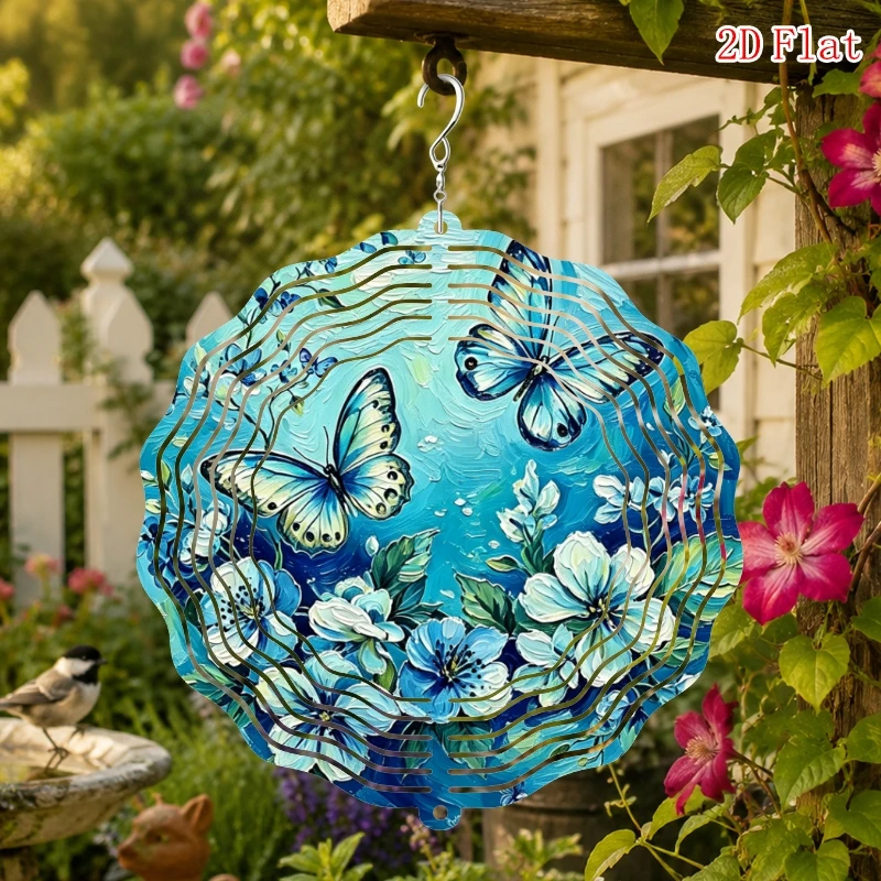 Impression plate 2D "Blue Butterfly Fragrance"360 °   Carillon éolien rotatif créatif pour toutes les saisons, décoration de terrasse et de jardin extérieur