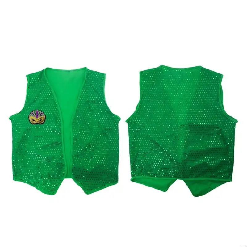 Chaleco cómodo ligero con diseño lentejuelas verdes para reuniones fiestas abarrotadas 6XDA