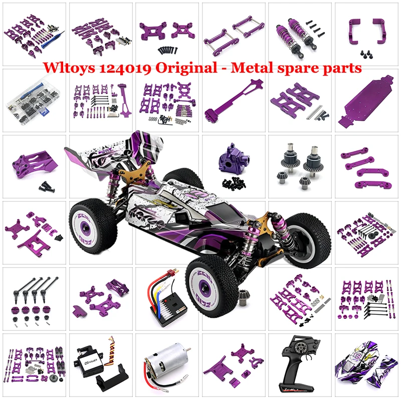 WLtoys-piezas de repuesto originales para coches teledirigidos, 124019, 124017, 124019, brazo oscilante, asiento C, Motor inferior, diferencial, caja de cambios, amortiguadores, neumáticos