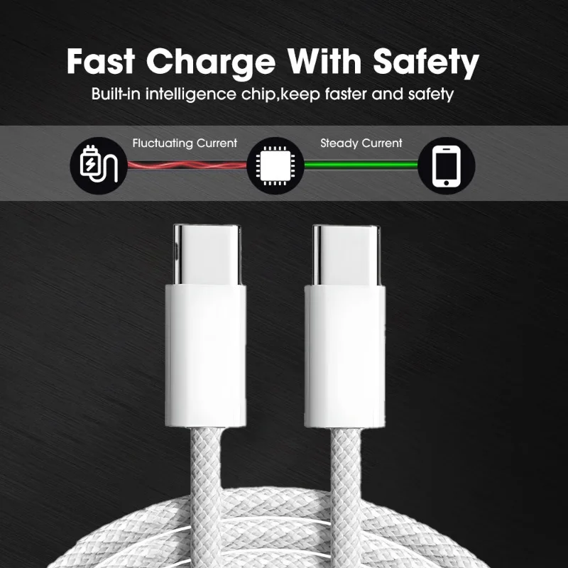 240W USB C To USB C Cable Fast Charging TypeC Braid Cable High Speed Transfer for IPhone15 Pro Max Samsung MacBook Quick Charger