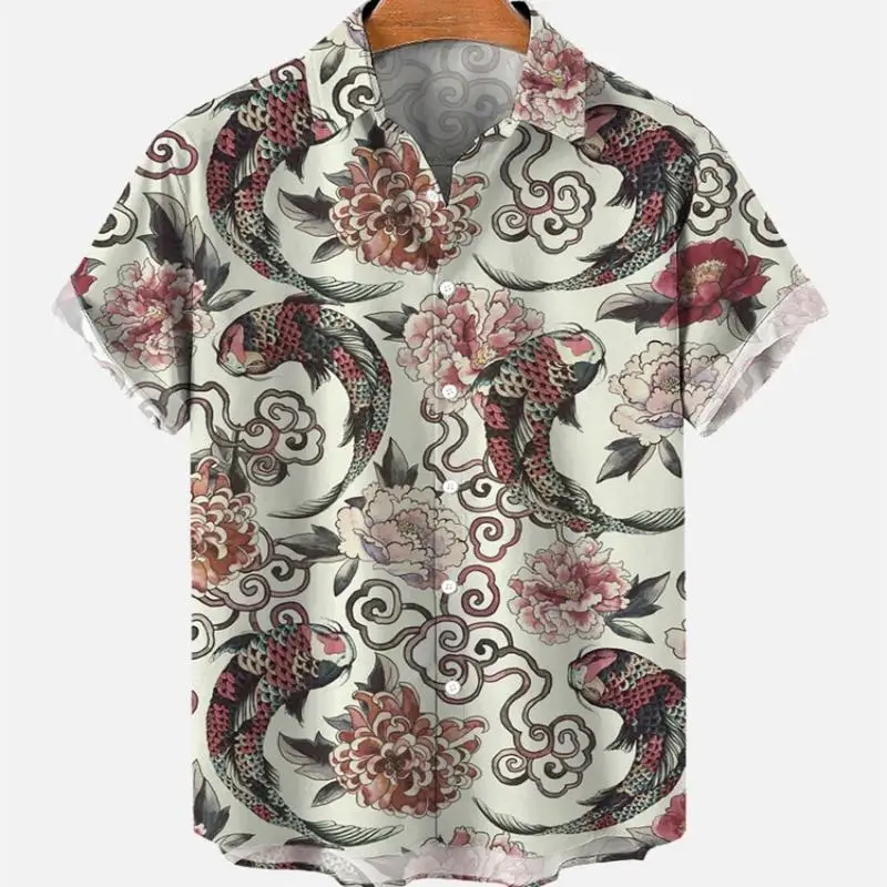 Camisa de manga curta masculina com estampa animal, moda elegante, Férias, Social, Floral havaiana, Roupa casual vintage elegante, verão