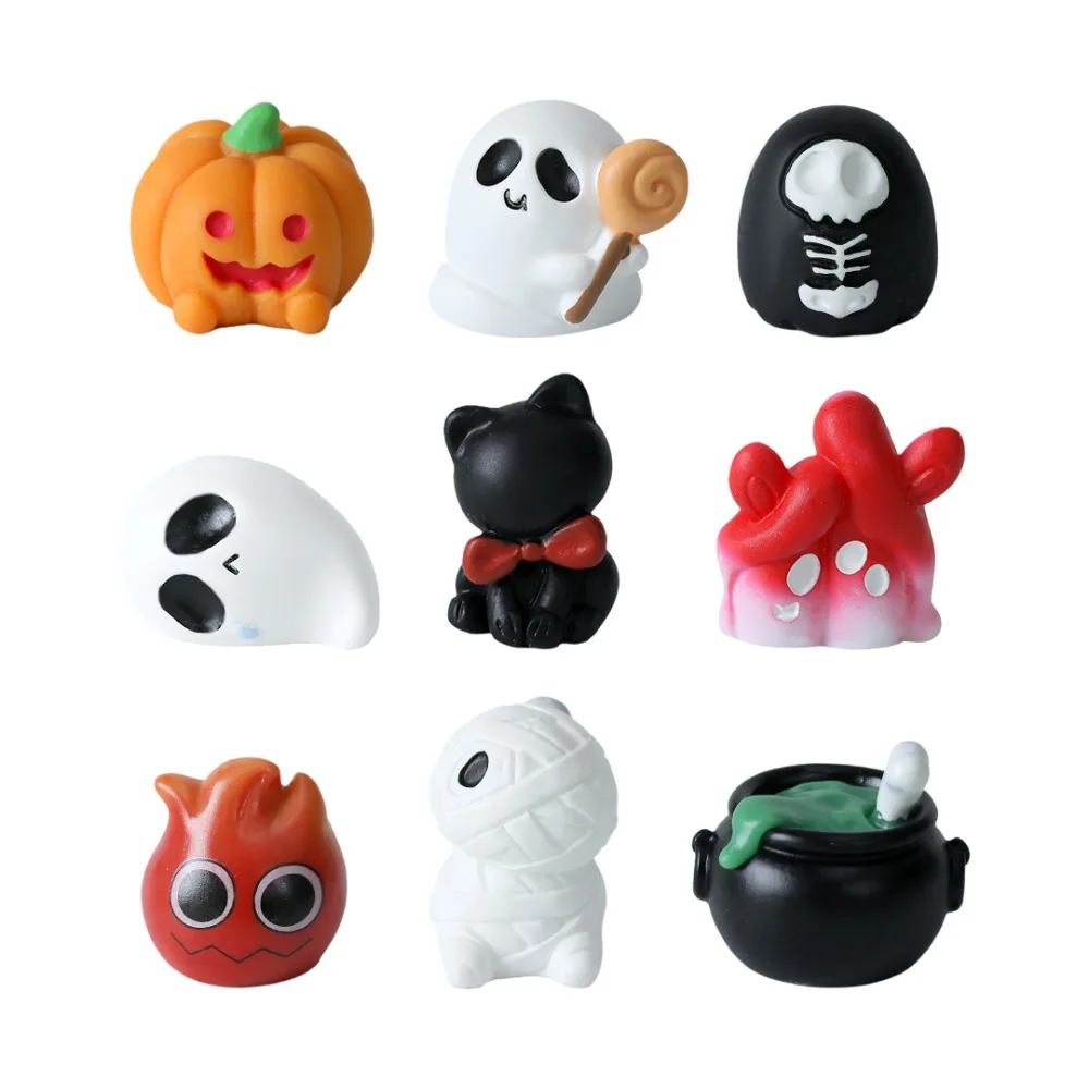 Mini muñeco de resina de calabaza fantasma, árbol de murciélago, accesorios para casa de muñecas de Halloween, decoración de gato negro, miniaturas de fantasmas de Halloween, decoración de coche