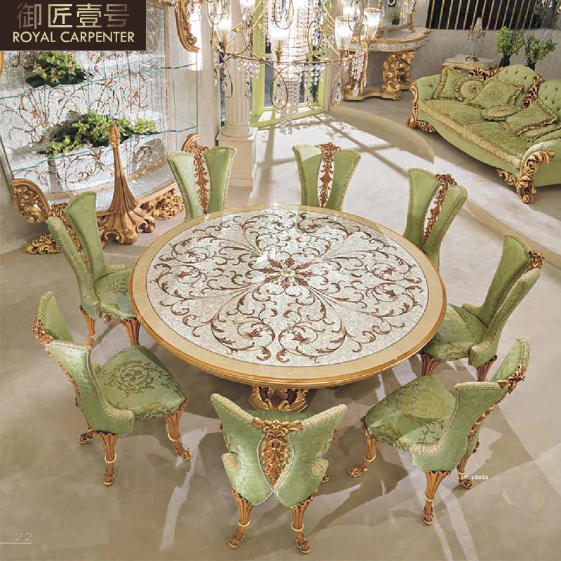 European solid wood round table dining chair large household 2m large round table dining table chair combination