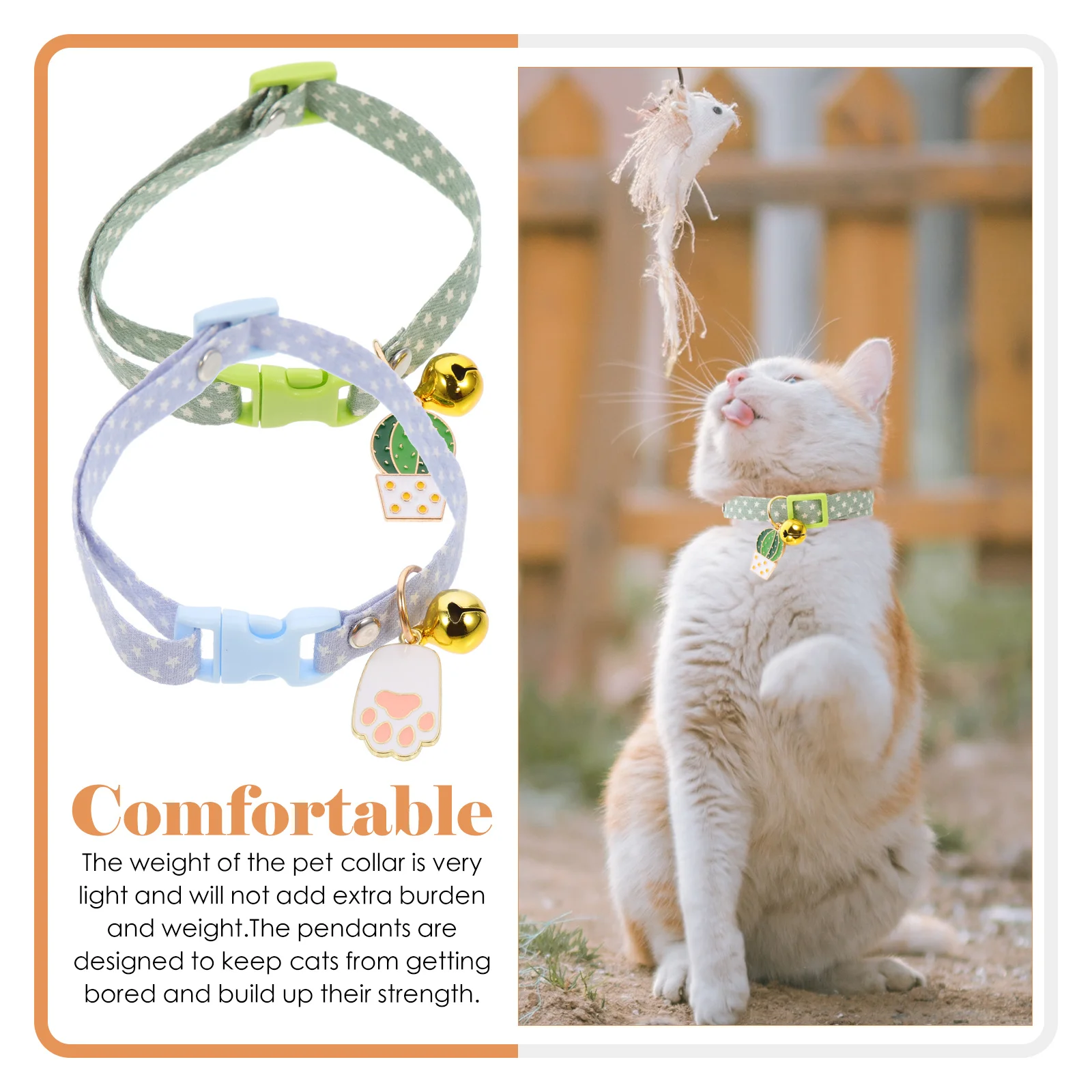 

2Pcs Adjustable Cat Breakaway Collar Lightweight Kitten Neck Collar with Pendant Suitable for Training Walking Parties Indoor