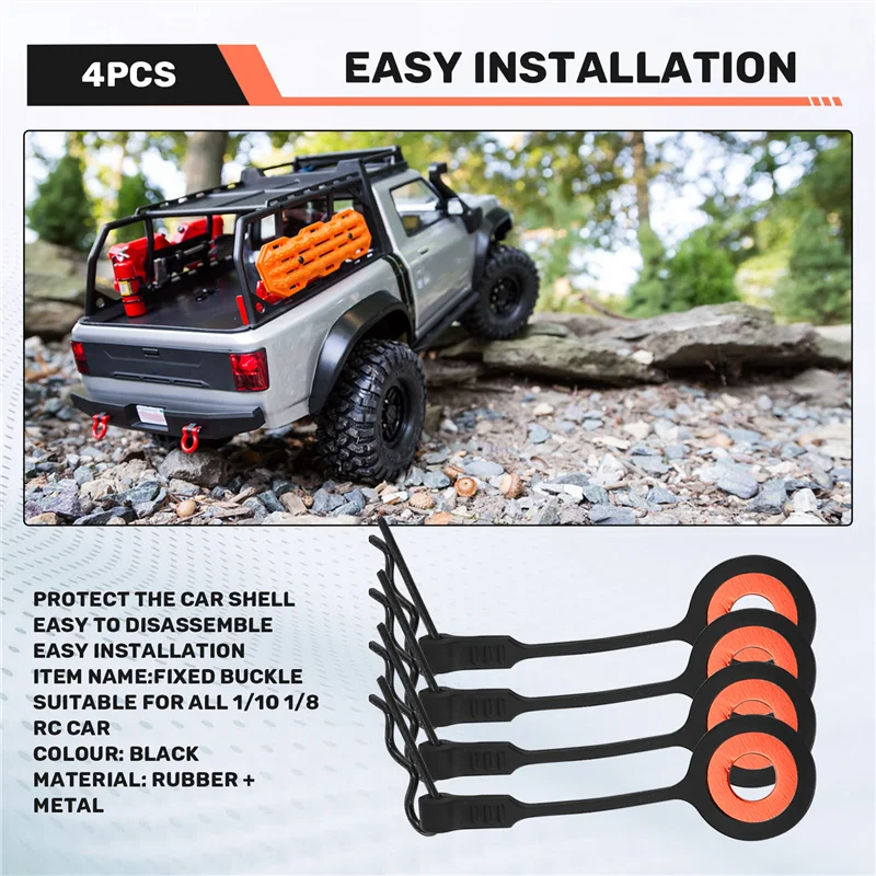 AS96-4Pcs Rubber+Metal Car Body Clip Shell Fixed Buckle Lock For 1/8 1/10 RC Car Traxxas TRX4 UDR AXIAL SCX10 Arrma