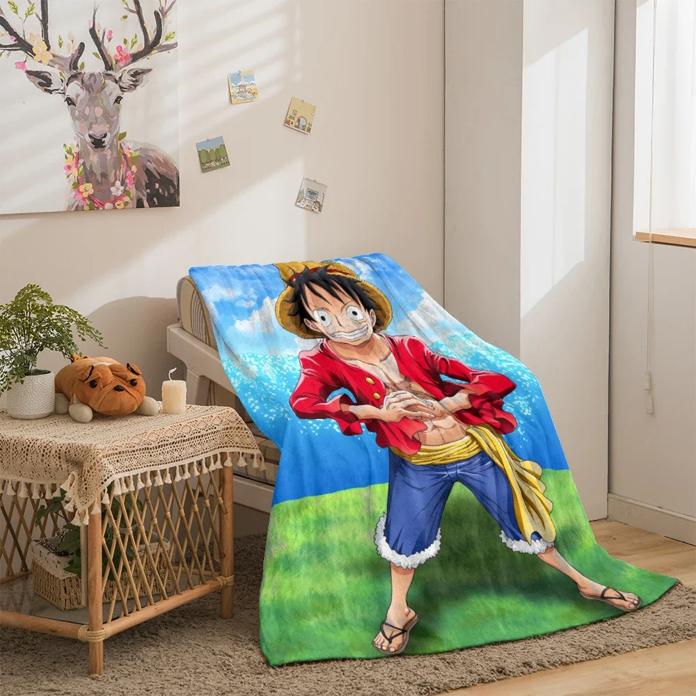 ONE PIECE Cartoon Printed Flannel Blanket.Sofa .Bedroom.Bed Home Office Nap Blanket Car. Travel Picnic Blankets Gift