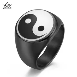 Retro Taoist Black And White Yin And Yang Fish Picture Stainless Steel Ring Titanium Steel Men's And Women's Hand Jewelry