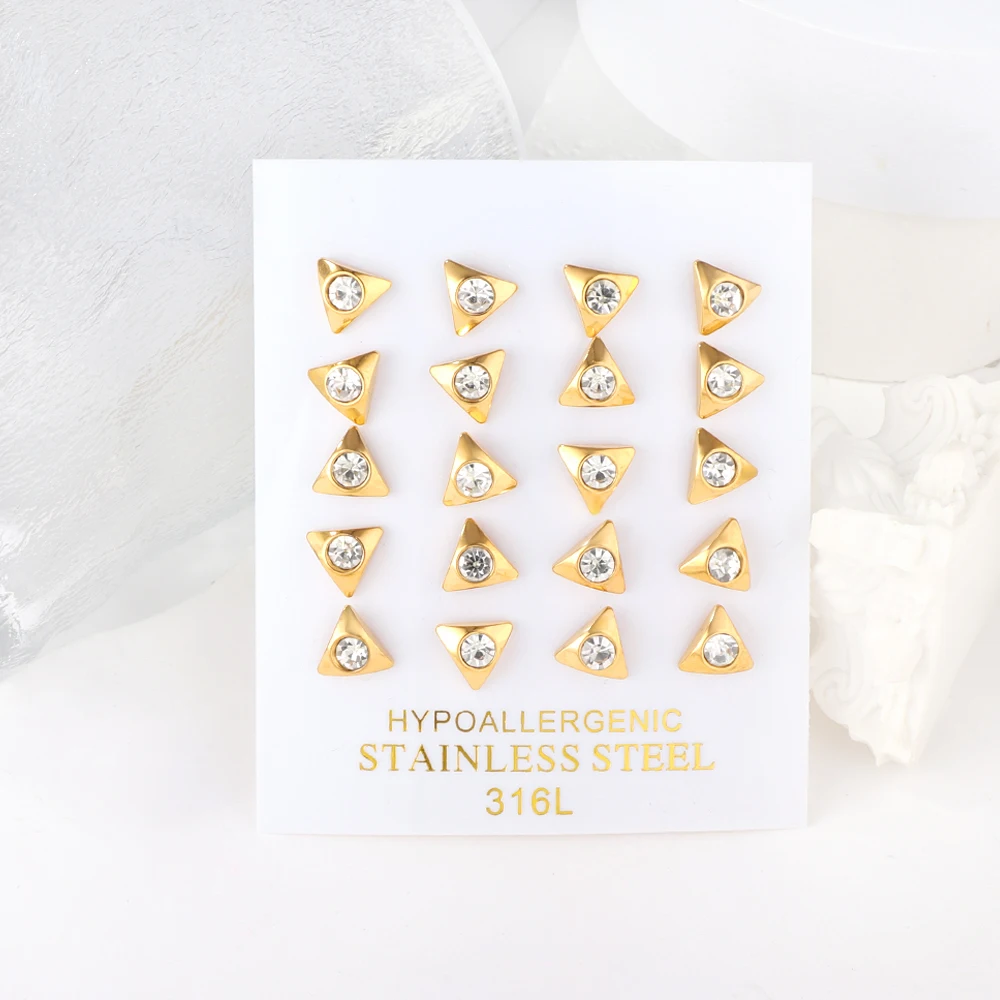 LUXUKISSKIDS Mix Color Cubic Zirconia Studs Geometric Triangle Tiny Flower Heart Shape 10Pairs Wholesale Earrings Small Business