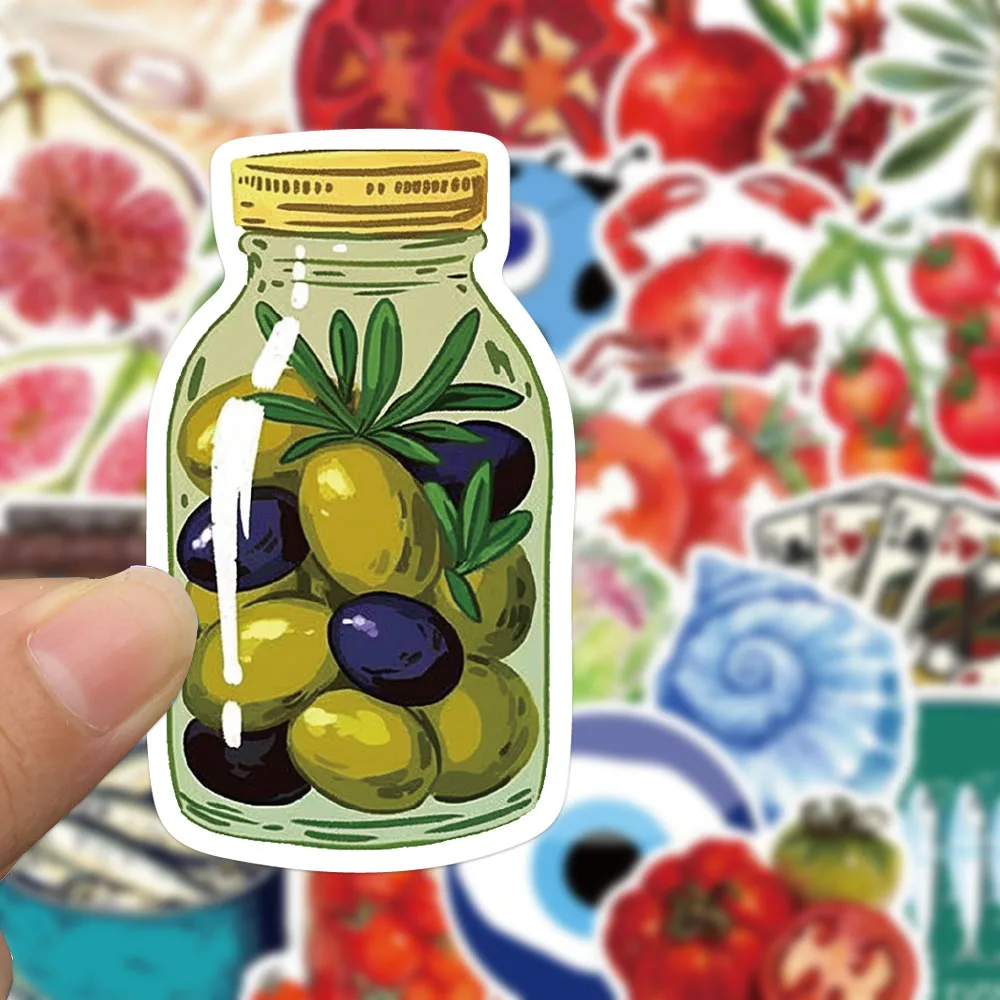 50PCS Mediterranean Tomato Stickers Retro Style Graffiti Decals For Refrigerator Notebook Laptop iPad Cartoon Stickers Toy Gifts