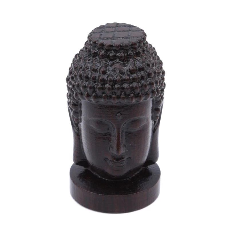 Buddha Statue Wood Wooden Figurine Mahogany India Buddha Head Statue Crafts Decorative Ornament