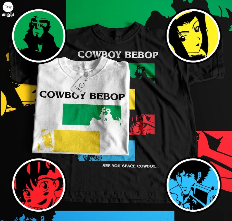 

Футболка унисекс Bebop Crew — футболка Cowboy Bebop Anime, топ Space Jazz, наряд Bounty Hunter, Spike Spiegel Gear, Jet Black, Faye