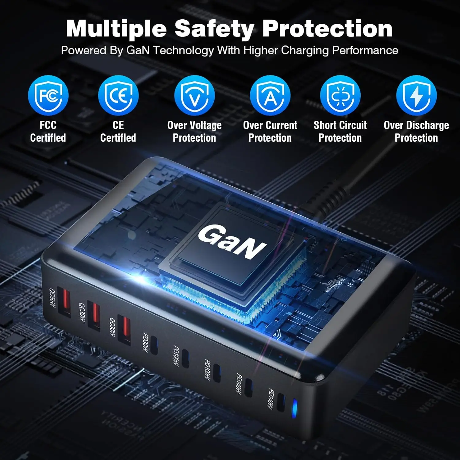 600 W 充電ハブ ホワイト 3USB-A、5 USB-C、PPS PD 140 W デスクトップ充電ステーション USB C 電源マルチポート GaN 充電器