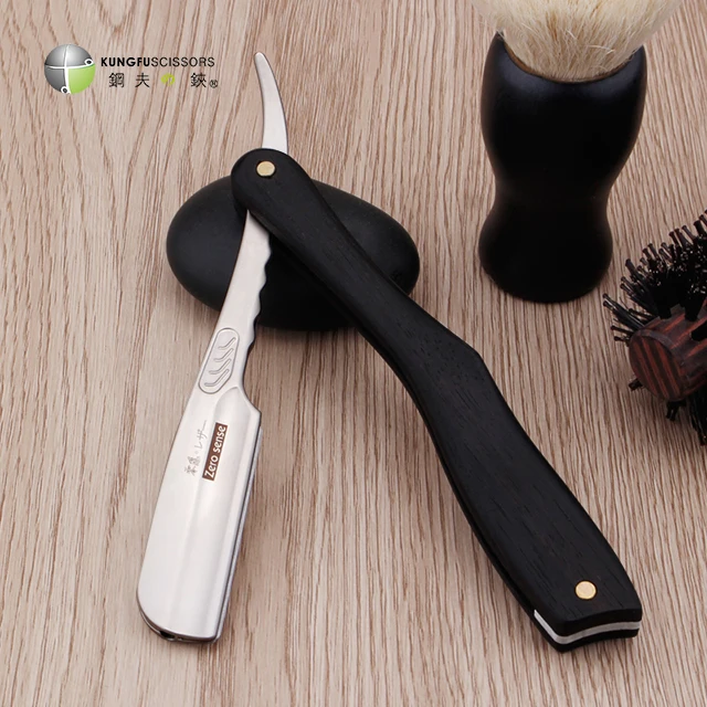 Barbershop Professional Barber Razor Natural Ebony Wood Handle Feather Shaver Salon Folding Beard And Hair Remover Shaving Knife