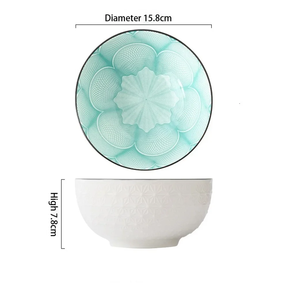 6inch Ceramic Porcelain Tableware for Ramen Restaurant Soup Northern Europe Wind Bowl Inch, Glaze Down Painted Pottery Household