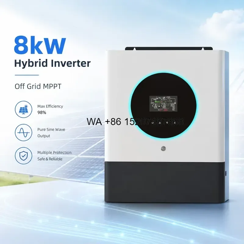 Wmwmnu 8kW Pure Sine Wave Hybrid Inverter Off Grid MPPT with WiFi BMS Communication for Residential Solar Backup Power Supply