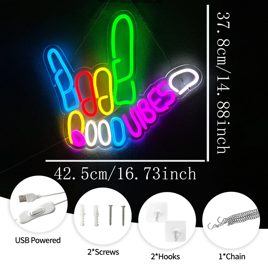 굿 바이브스 피스 핸드 네온사인 USB 컬러풀 LED - Party Games On Switch 리뷰 및 가격