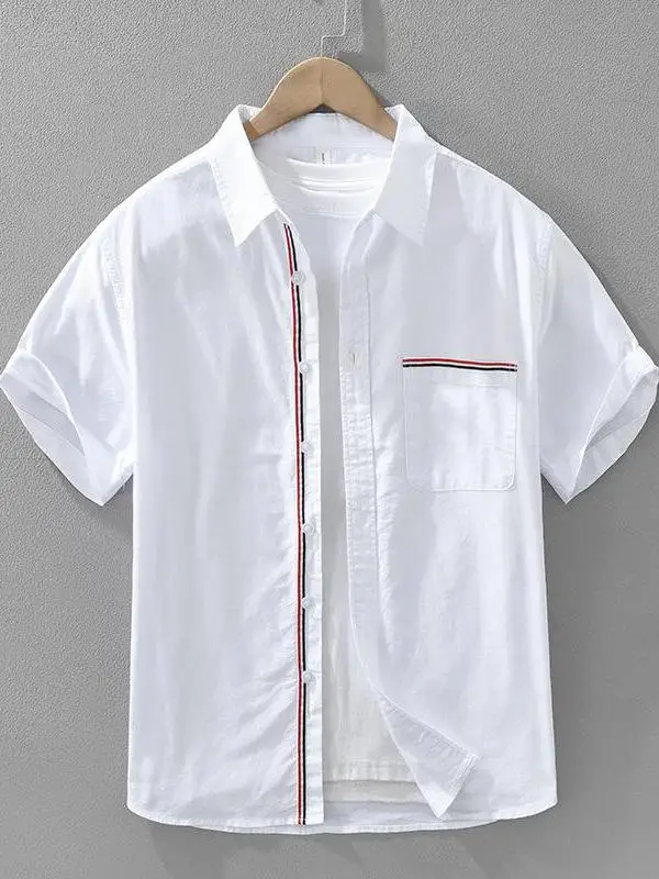 

Color Block Short Sleeve Men's Shirt Mens Top Casual Comfortable Washed Effect Pocket Design No Iron Treatment Other Material