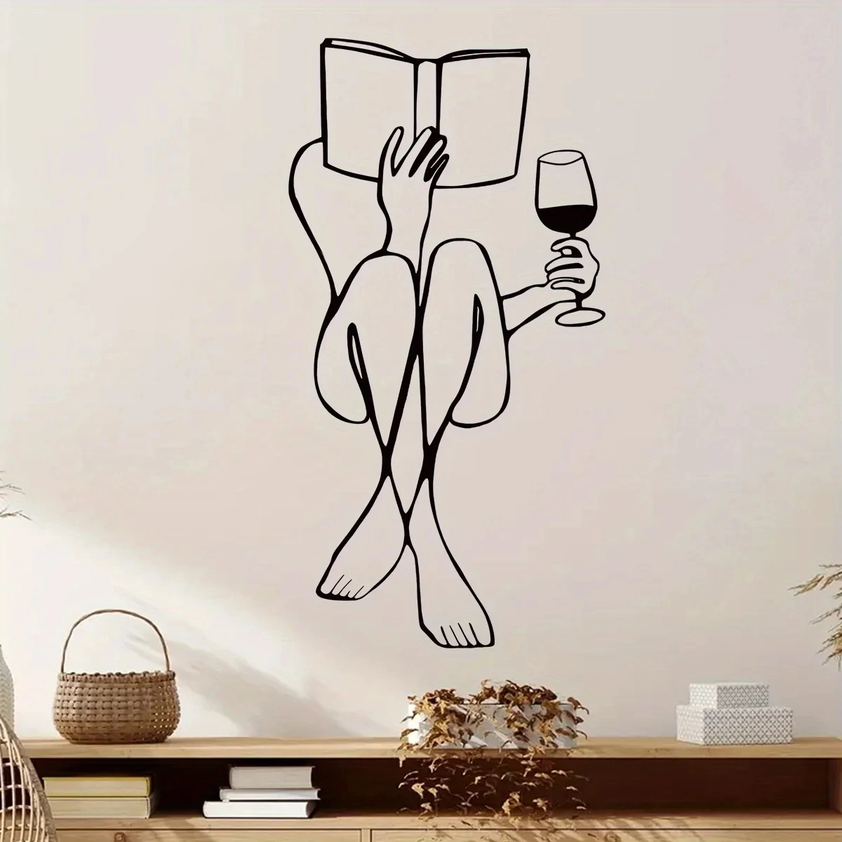 Woman Reading While Drinking Wall Stickers,Removable Art For Girls Room,Bedroom And Lobby Decoration Decal