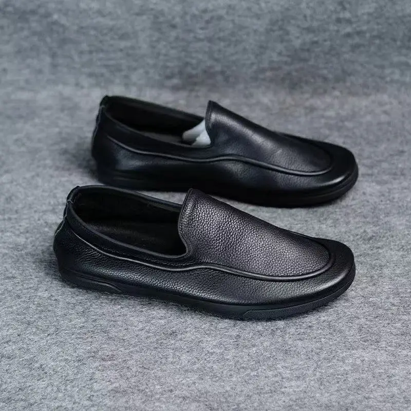 Casual Soft Leather Men's Shoes Spring Autumn New Style Breathable Business Formal Slip-On Bean Bean Shoes Soft Bottom